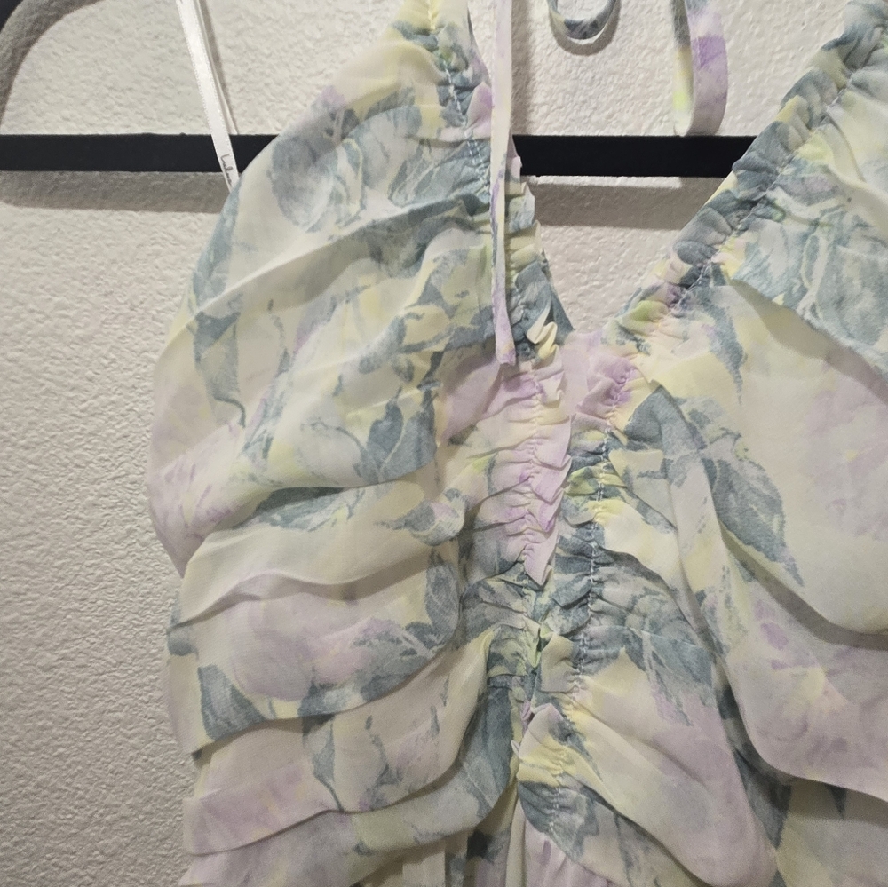 Lulus NWT Efortlessly Abloom Green Multi Floral Ruched Halter Maxi Dress Medium - Picture 12 of 15